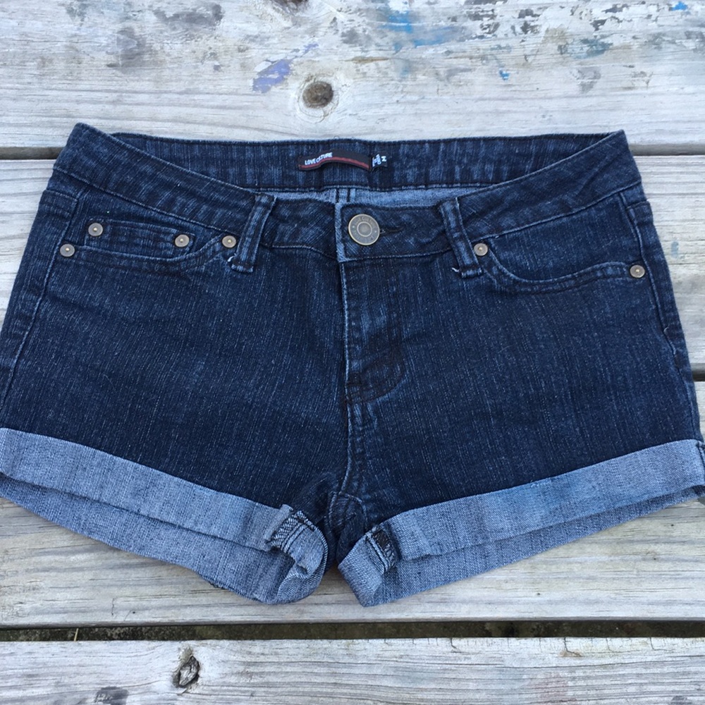 Love Culture Dark Denim Shorts Rolled Hem Medium
